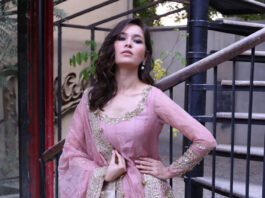 Luxury Formal Collection by Nida Azwer at Virtual Fashion Show Model Wearing Nida Azwer Dress at Virtual Fashion Show