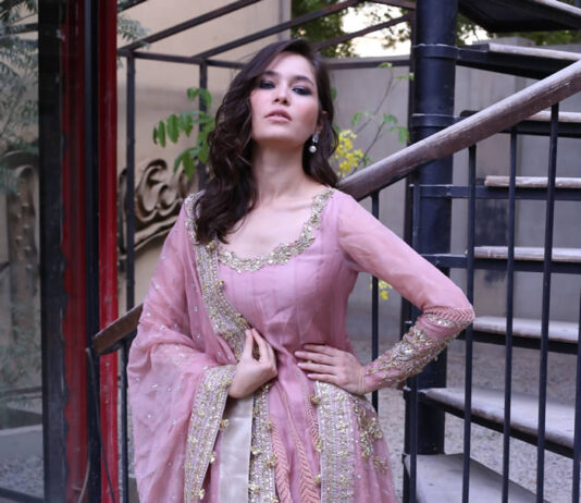 Luxury Formal Collection by Nida Azwer at Virtual Fashion Show Model Wearing Nida Azwer Dress at Virtual Fashion Show