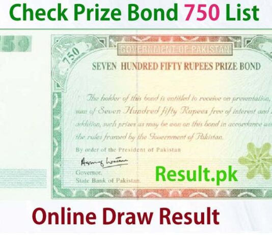 Draw 95 Rs 750 Prize Bond List Rawalpindi Result 750 Rs Prize Bond